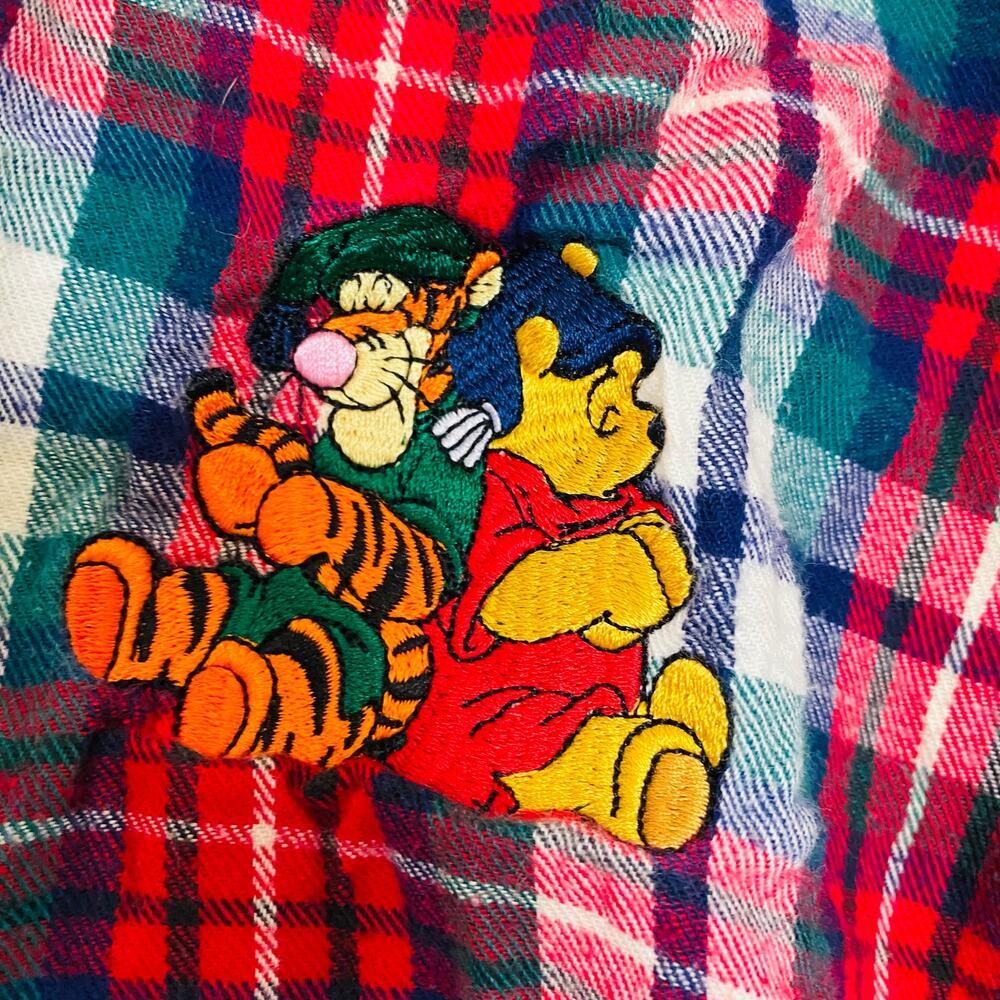 Vintage Disney Winnie the Pooh and Tiger Plaid Pajama Top Quarter Button L/XL - Picture 1 of 8